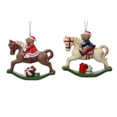 Decoris Polyresin Bear on Rocking Horse Hanger  12cm - 2 Assorted
